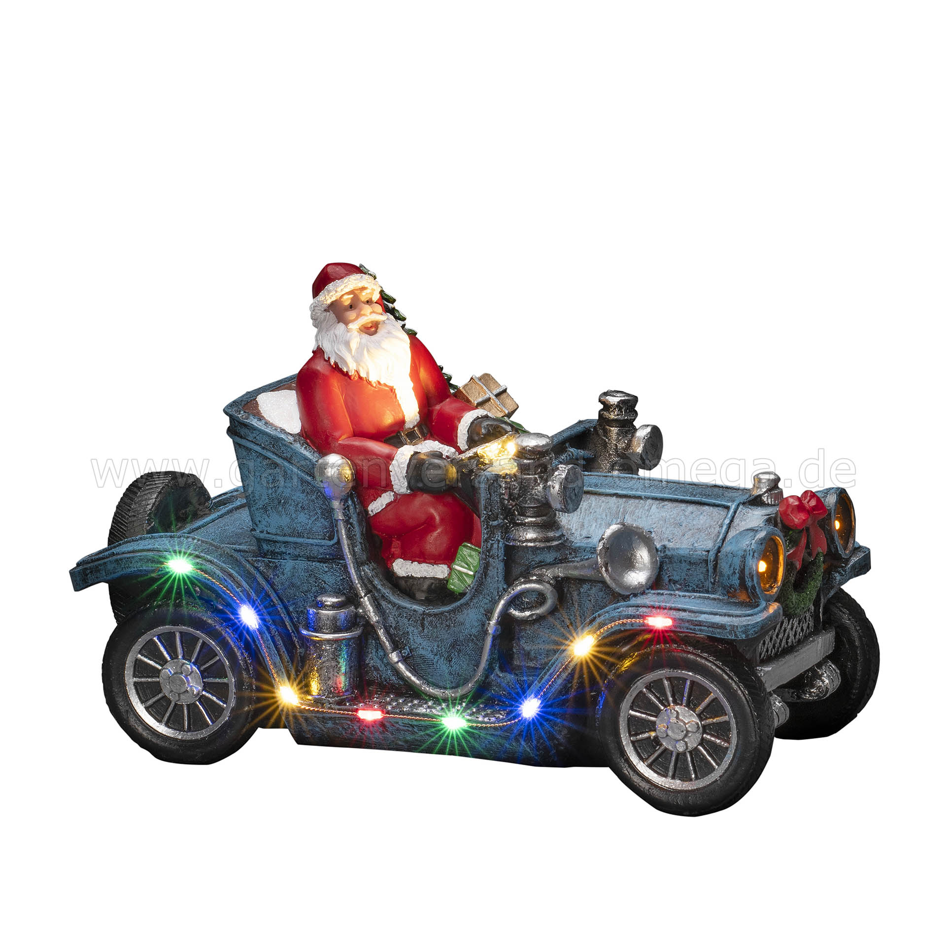 LED-Szenerie Weihnachtsmann im Auto - Schreibtischdekoration Deko-Auto Weihnachten, LED Weihnachtsdeko Weihnachtsmann, Auto Weihnachtsmann, LED-Figur Oldtimer Weihnachtsmann, Auto, Auto LED-Beleuchtung mit mit