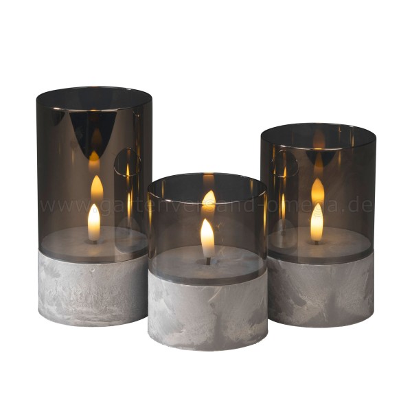 LED-Kerzen im Glas Smokey Grey 3er Set